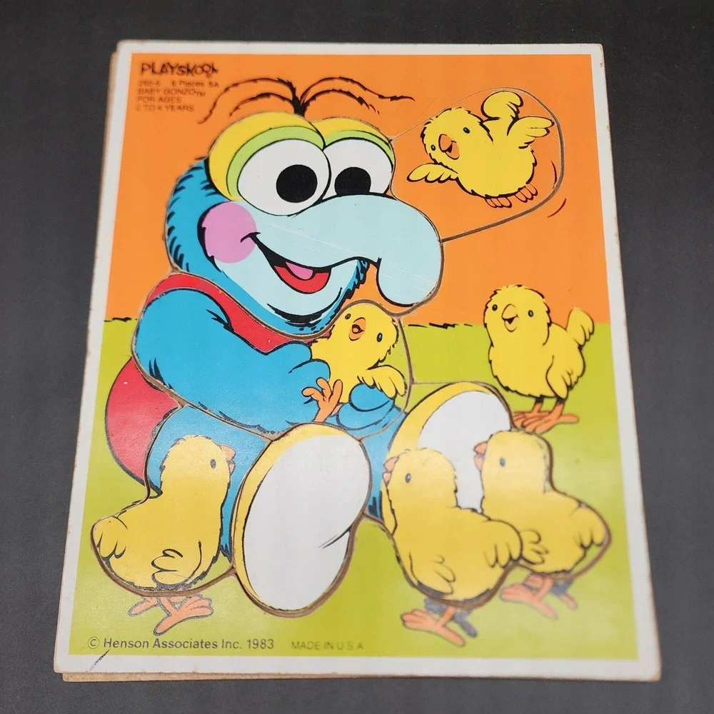 Playskool Orange Baby Gonzo Muppet Babies Vintage 1983 Wood Tray Puzzle READ